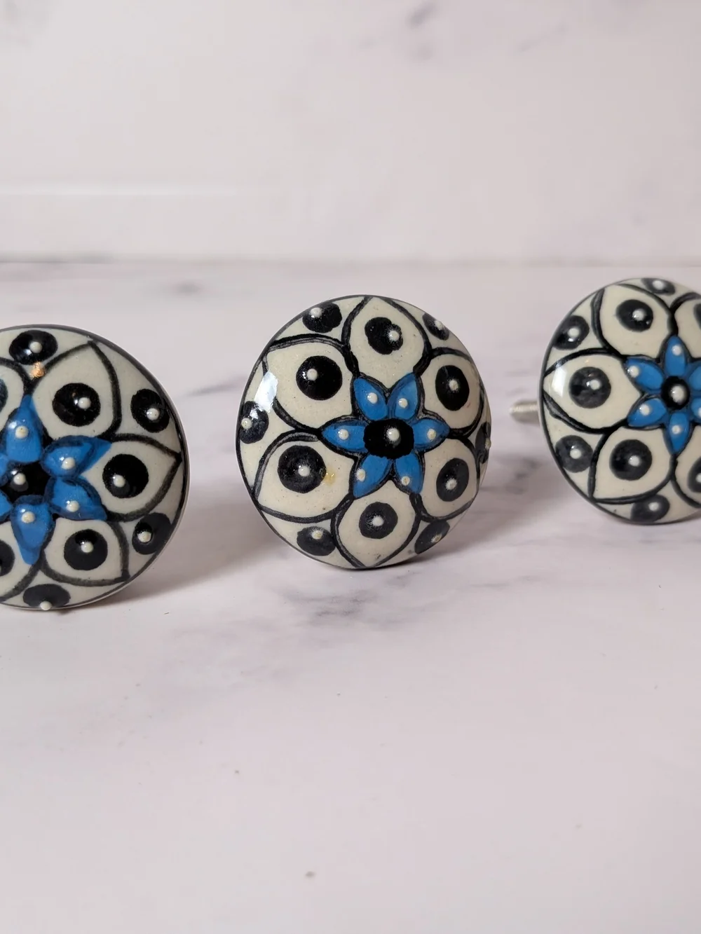 Decorative Ceramic Drawer Knob - Blue Floral Pattern